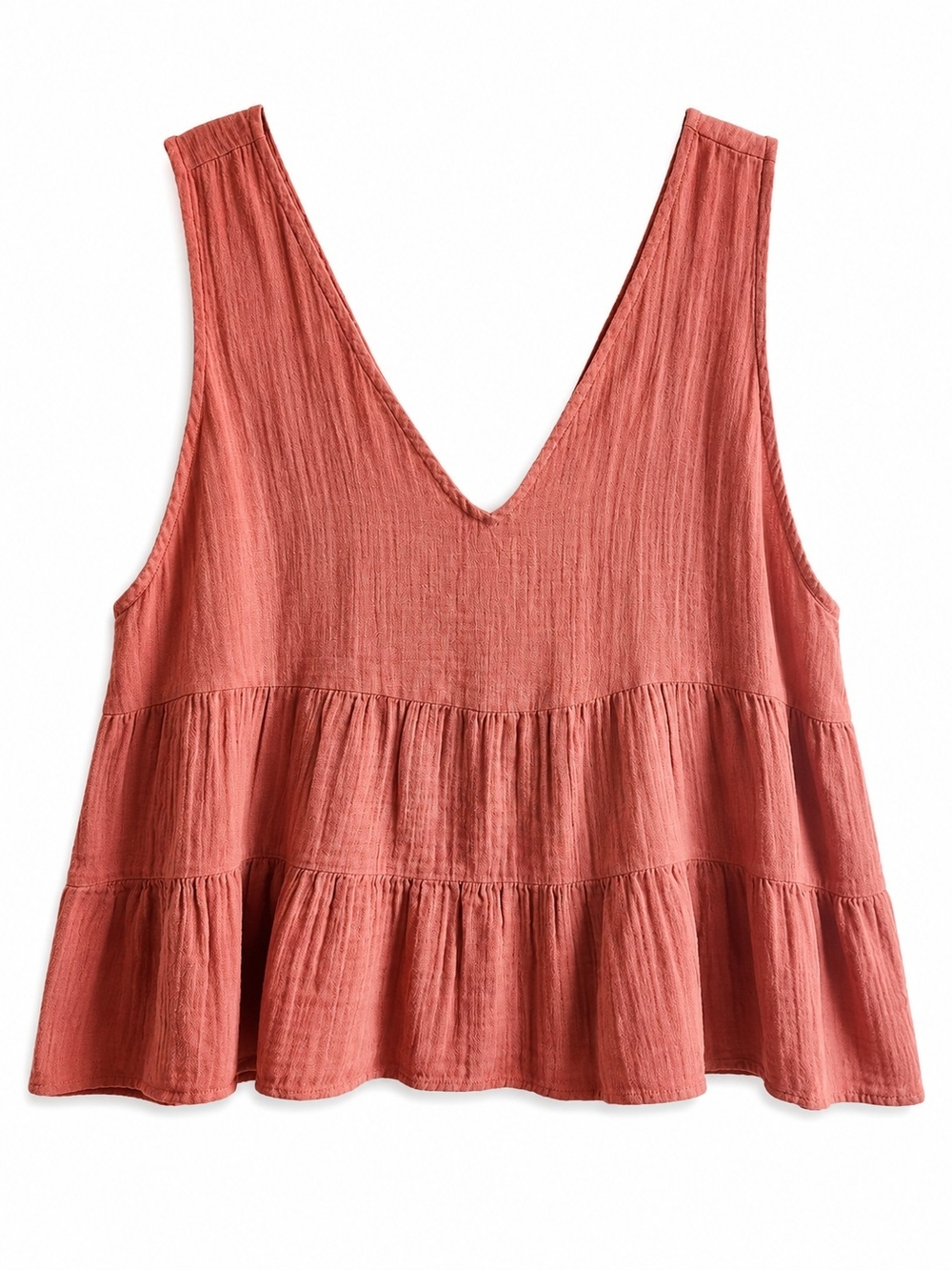 GAP Women's Tiered V-Neck Tank Top - Rusty Coral Size XXL
